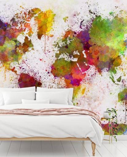 carta da parati murale con mappa colorata chiamata World Map Colour Splash per casa, uffici, camere da letto e altro