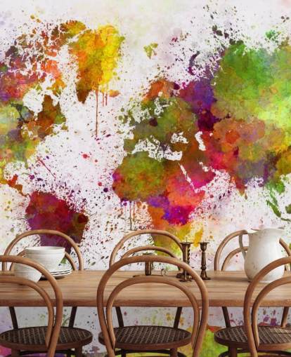 mural de papel pintado con un mapa colorido llamado World Map Colour Splash para el hogar, oficinas, dormitorios y más