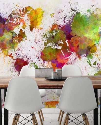 mural de papel pintado con un mapa colorido llamado World Map Colour Splash para el hogar, oficinas, dormitorios y más