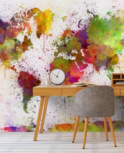 colorful map wallpaper mural called World Map Color Splash for home offices, bedrooms and more colorful map wallpaper mural called World Map Color Splash for home offices, bedrooms and more