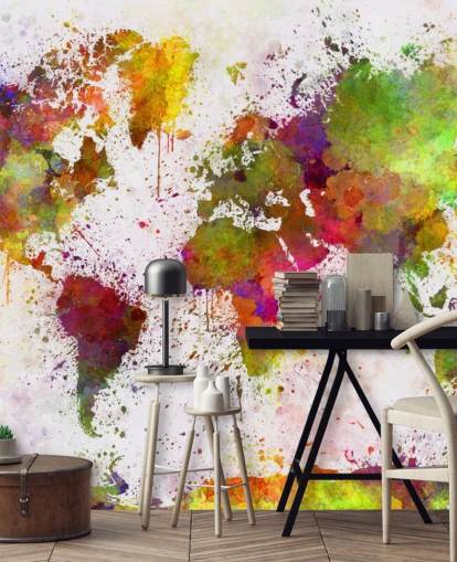 papier peint mural coloré appelé World Map Colour Splash pour la maison, les bureaux, les chambres à coucher et plus encore