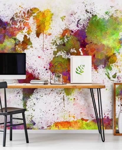 farbenfrohe Landkarten-Tapete namens World Map Colour Splash für Heimbüros, Schlafzimmer und mehr farbenfrohe Landkarten-Tapete namens World Map Colour Splash für Heimbüros, Schlafzimmer und mehr