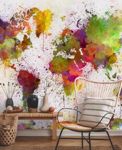 mural de papel pintado con un mapa colorido llamado World Map Colour Splash para el hogar, oficinas, dormitorios y más