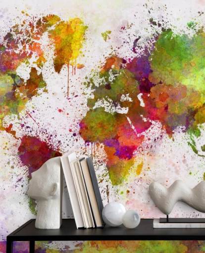 colourful map wallpaper mural called World Map Colour Splash for home offices, bedrooms and more colourful map wallpaper mural called World Map Colour Splash for home offices, bedrooms and more