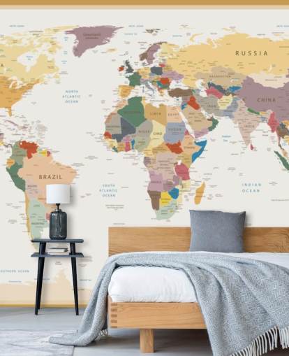 vintage custom world map wallpaper mural called Political World Map Vintage Colours for offices 