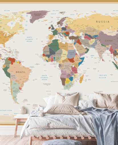 vintage custom world map wallpaper mural called Political World Map Vintage Colours for offices vintage custom world map wallpaper mural called Political World Map Vintage Colours for offices