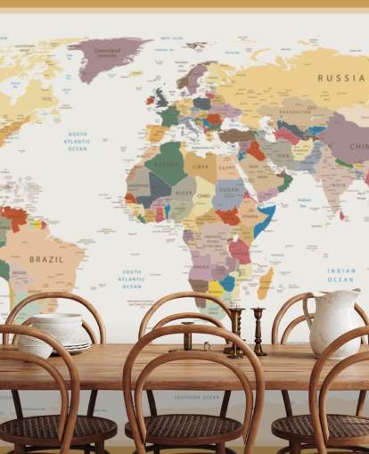 vintage anpassad världskarta tapeter väggmålning kallad Political World Map Vintage Colours för kontor 
