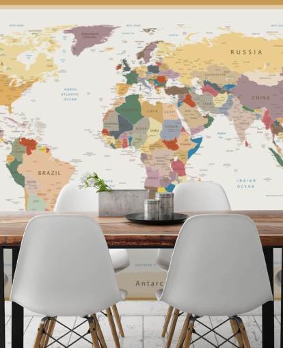 vintage brugerdefineret verdenskort tapetmaleri kaldet Political World Map Vintage farver til kontorer vintage brugerdefineret verdenskort tapetmaleri kaldet Political World Map Vintage farver til kontorer