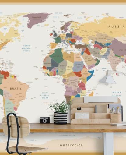 vintage custom world map wallpaper mural called Political World Map Vintage Colors for offices 