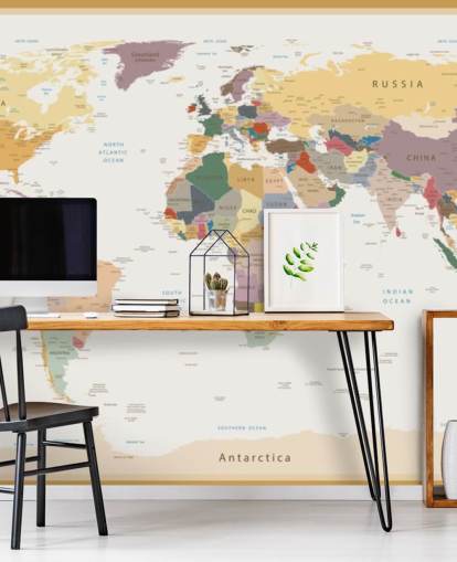 vintage custom world map wallpaper mural called Political World Map Vintage Colours for offices 