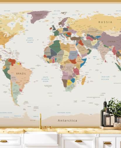 vintage custom world map wallpaper mural called Political World Map Vintage Colours for offices 