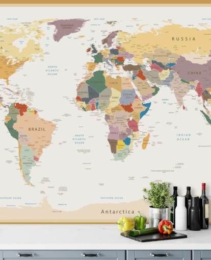 vintage custom world map wallpaper mural called Political World Map Vintage Colours for offices 