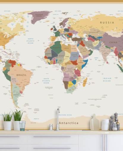 vintage custom world map wallpaper mural called Political World Map Vintage Colours for offices 