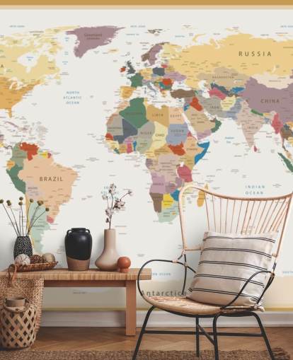 vintage custom world map wallpaper mural called Political World Map Vintage Colours for offices 