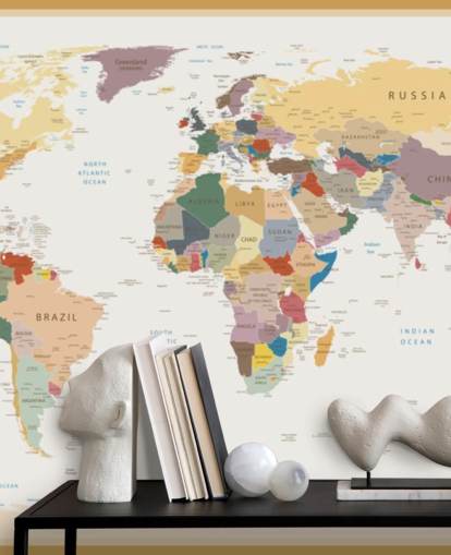 vintage anpassad världskarta tapeter väggmålning kallad Political World Map Vintage Colours för kontor 