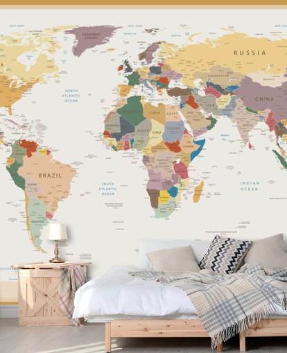 vintage custom world map wallpaper mural called Political World Map Vintage Colors for offices 