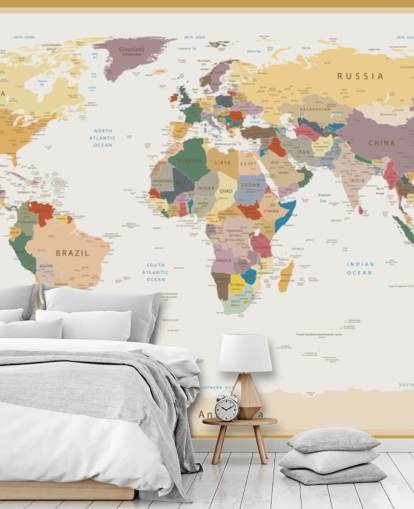 vintage custom world map wallpaper mural called Political World Map Vintage Colours for offices 