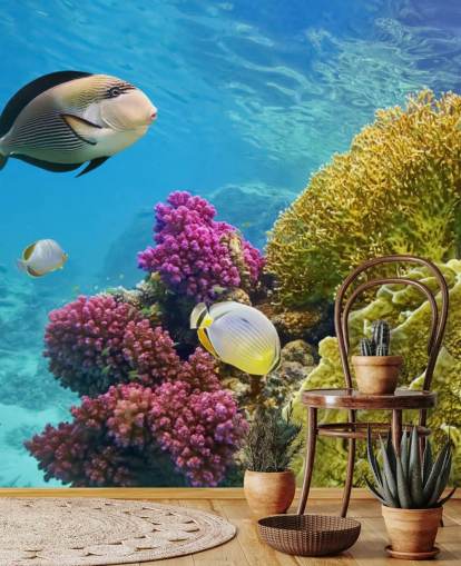 Mural de Peixes e Coral Colorido