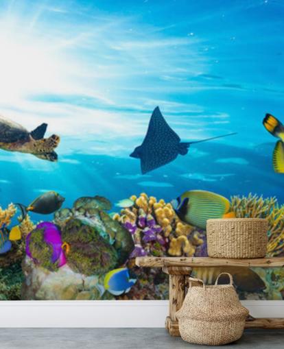 Papel de Parede Colorido Peixe e Coral Papel de Parede Colorido Peixe e Coral