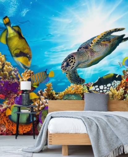 kleurrijke op maat gemaakte behangmuurschildering met de naam Coral Reef Diversity voor de kinderkamer