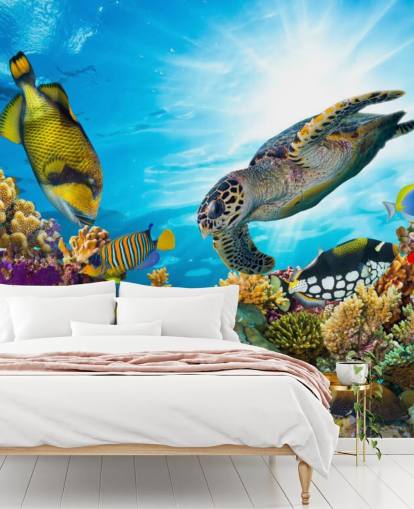 mural de papel de parede colorido personalizado do oceano e da vida marinha chamado Coral Reef Diversity para quarto de criança