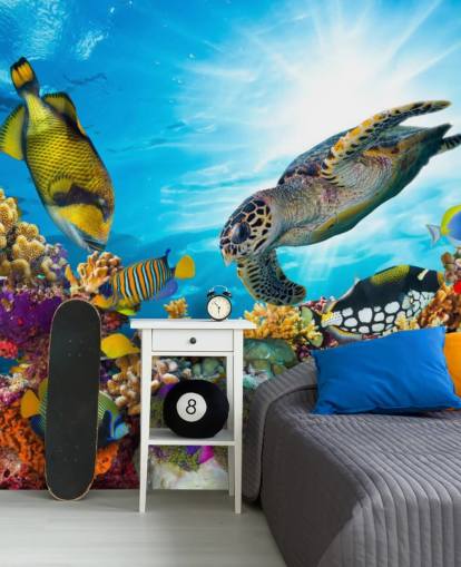 kleurrijke op maat gemaakte behangmuurschildering met de naam Coral Reef Diversity voor de kinderkamer