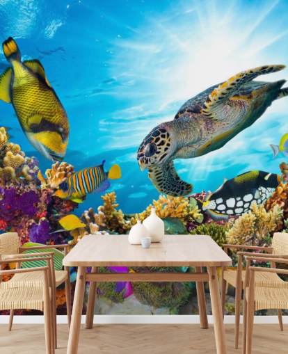 farverigt brugerdefineret hav- og sjøliv tapetmaleri kaldet Coral Reef Diversity til børns soveværelse farverigt brugerdefineret hav- og sjøliv tapetmaleri kaldet Coral Reef Diversity til børns soveværelse