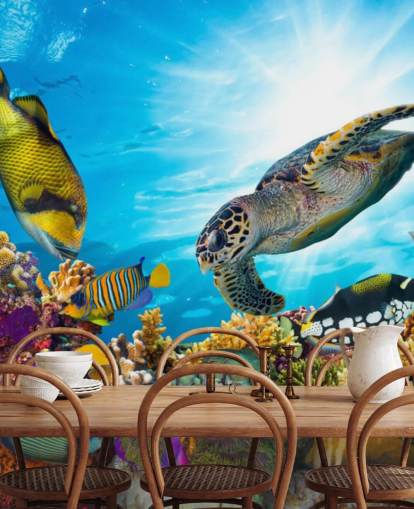 colorful custom ocean and sealife wallpaper mural called Coral Reef Diversity for child's bedroom