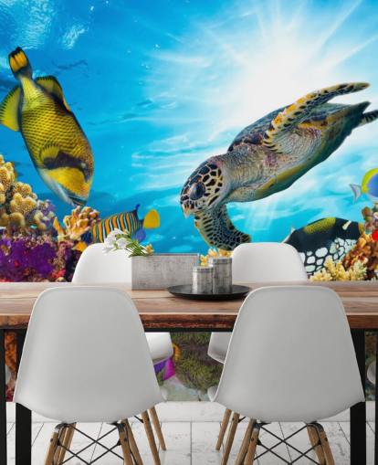 kleurrijke op maat gemaakte behangmuurschildering met de naam Coral Reef Diversity voor de kinderkamer
