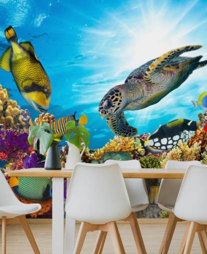 kleurrijke op maat gemaakte behangmuurschildering met de naam Coral Reef Diversity voor de kinderkamer
