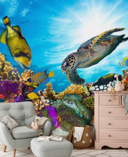 Buntes individuelles Tapeten-Wandbild mit Meer- und Meeresbewohnern namens Coral Reef Diversity für das Kinderzimmer