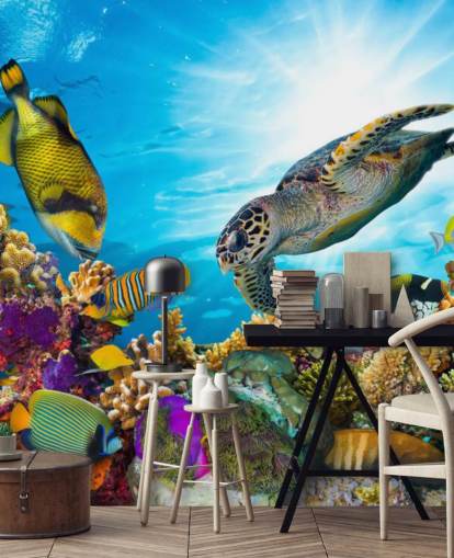 papier peint mural coloré personnalisé sur l'océan et la vie marine appelé Coral Reef Diversity pour chambre d'enfant