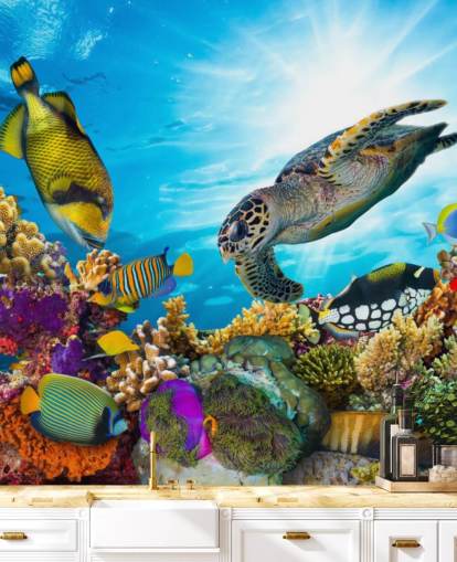 colorido mural de papel pintado personalizado sobre el océano y la vida marina llamado Coral Reef Diversity para dormitorio infantil colorido mural de papel pintado personalizado sobre el océano y la vida marina llamado Coral Reef Diversity para dormitorio infantil