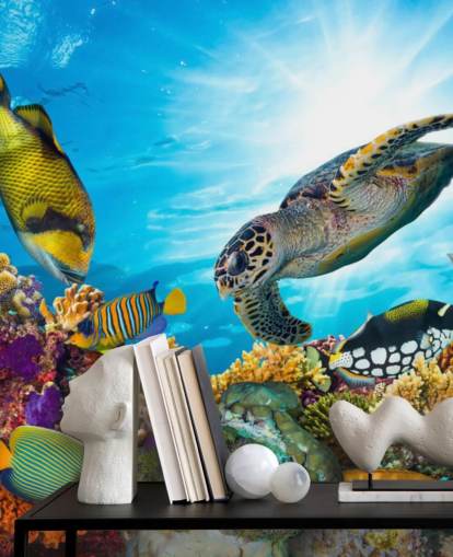 farverigt brugerdefineret hav- og sjøliv tapetmaleri kaldet Coral Reef Diversity til børns soveværelse