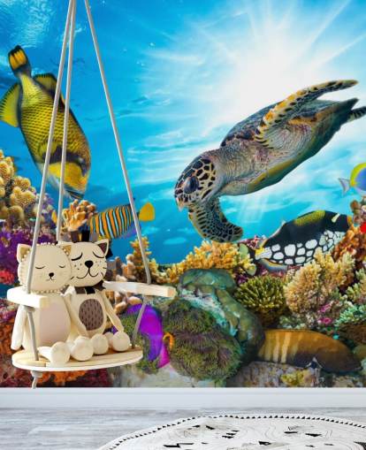 Buntes individuelles Tapeten-Wandbild mit Meer- und Meeresbewohnern namens Coral Reef Diversity für das Kinderzimmer