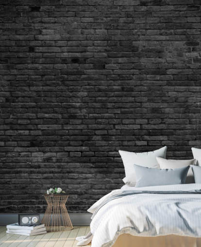 zwarte en grijze bakstenen muurschildering genaamd Black Painted Brick Wall voor keukens, woonkamers en slaapkamers