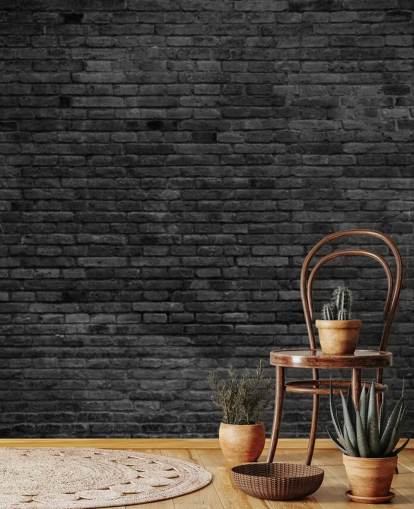 papier peint mural en briques noires et grises appelé Black Painted Brick Wall pour les cuisines, les salons et les chambres papier peint mural en briques noires et grises appelé Black Painted Brick Wall pour les cuisines, les salons et les chambres