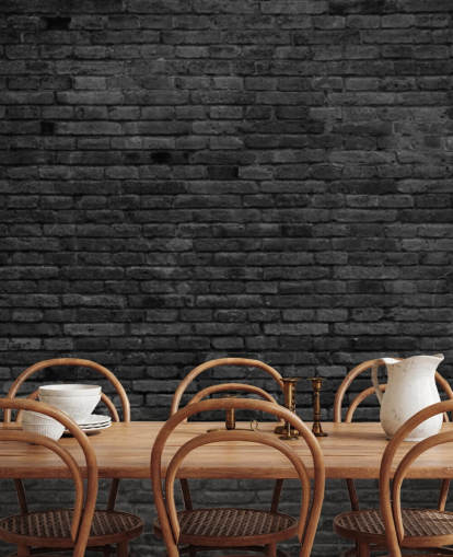 papier peint mural en briques noires et grises appelé Black Painted Brick Wall pour les cuisines, les salons et les chambres