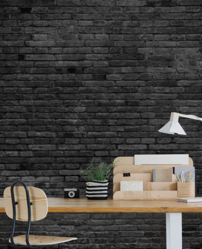 carta da parati murale in mattoni neri e grigi chiamata Black Painted Brick Wall per cucine, salotti e camere da letto