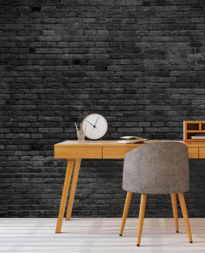 svart och grå tegel tapet väggmålning kallad Black Painted Brick Wall för kök, vardagsrum och sovrum