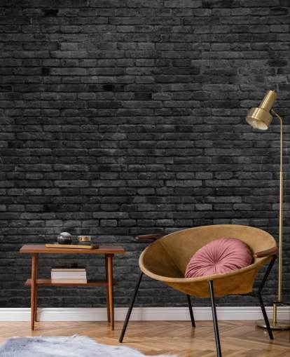sort og grå mursten tapet vægmaleri kaldet Black Painted Brick Wall til køkkener, stuer og soveværelser