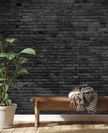 Tapeten-Wandbild aus schwarzen und grauen Ziegeln namens Black Painted Brick Wall für Küchen, Wohn- und Schlafzimmer