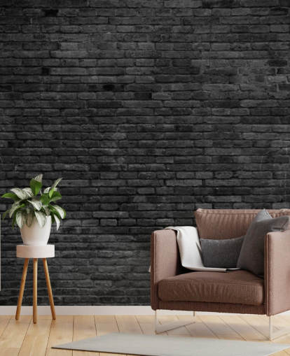 black and grey brick wallpaper mural called Black Painted Brick Wall for kitchens, living rooms and bedrooms