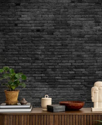 musta ja harmaa tiili tapetti seinämaalaus nimeltä Black Painted Brick Wall keittiöihin, olohuoneisiin ja makuuhuoneisiin