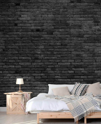 carta da parati murale in mattoni neri e grigi chiamata Black Painted Brick Wall per cucine, salotti e camere da letto