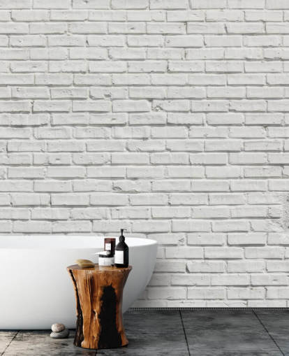 witte aanpasbare bakstenen behangmuurschildering genaamd White Brick Effect Wall voor slaapkamers of keukens