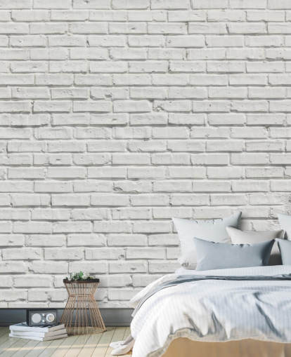 mural de papel pintado de ladrillo blanco personalizable llamado White Brick Effect Wall para dormitorios o cocinas
