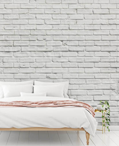mural de papel pintado de ladrillo blanco personalizable llamado White Brick Effect Wall para dormitorios o cocinas