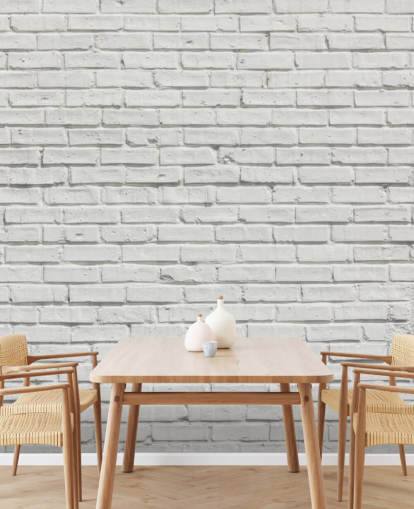 white customizable brick wallpaper mural called White Brick Effect Wall for bedrooms or kitchens