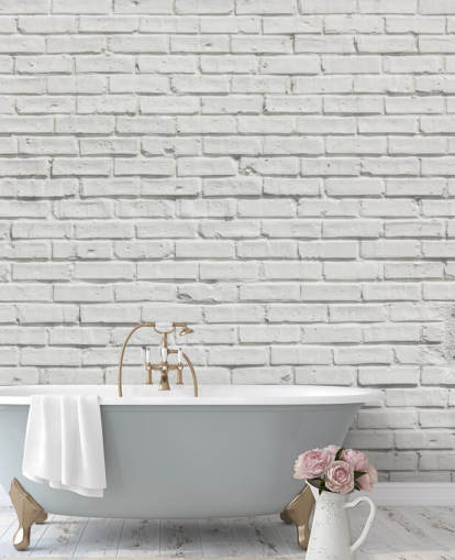 vit anpassningsbar tegel tapet väggmålning kallad White Brick Effect Wall för sovrum eller kök